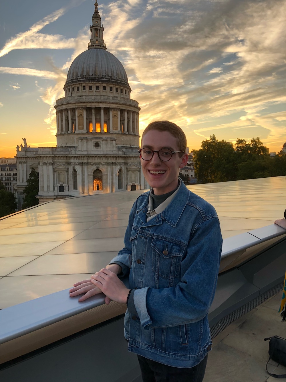 student standing in front of building england